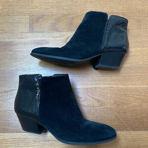 Franco Sarto Black Suede Leather Snakeskin detail Booties Size 7.5